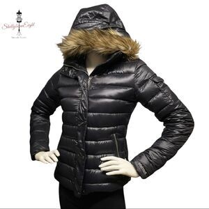 MARMOT Ithaca Down Puffer Jacket Coat Fill Power 700 Faux Fur Trim Hood XS Black